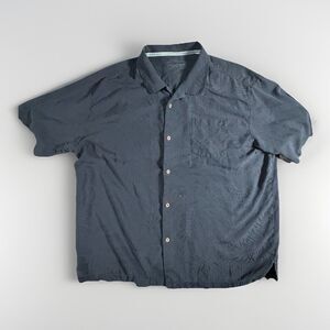 Tommy Bahama 2XL Button Down Shirt Mens Original Fit Black Silk Palm Leaves